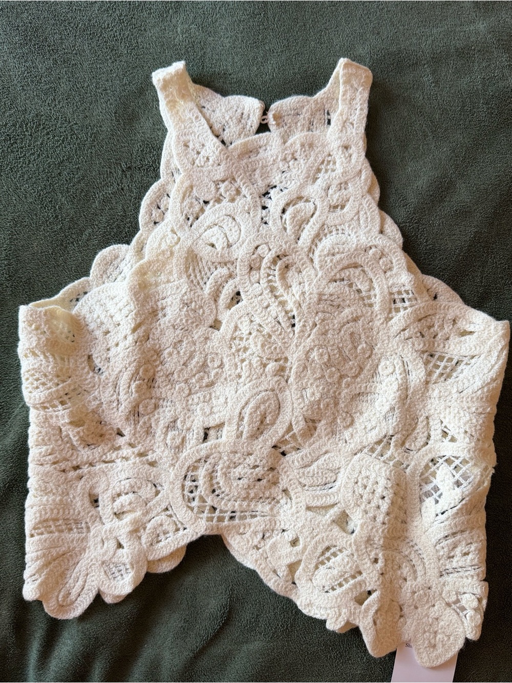 Scalloped Crochet Halter Camisole in Cream - Picture 7 of 9